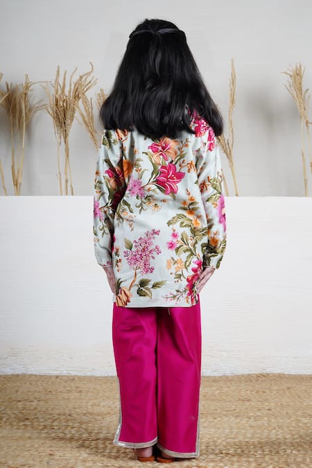 Mamma Plz Floral Print Kurta & Hot Pink Pant Set 
