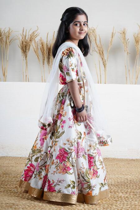 Buy_Mamma Plz_Ivory Chanderi Zari Floral Lehenga Choli Set _Online_at_Aza_Fashions