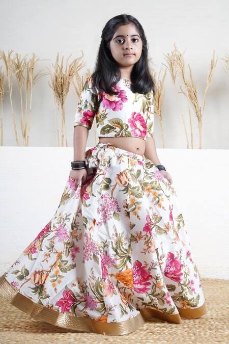 Mamma Plz_Ivory Chanderi Zari Floral Lehenga Choli Set _at_Aza_Fashions