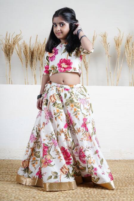 Buy_Mamma Plz_Ivory Chanderi Zari Floral Lehenga Choli Set 