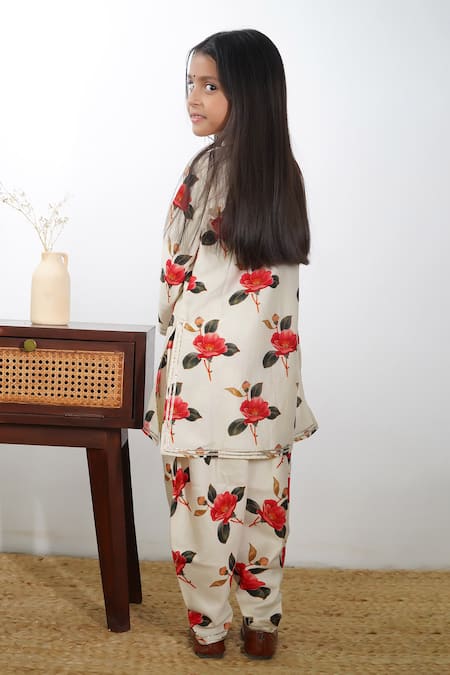 Mamma Plz Ivory Floral Dhoti Kurta Set 