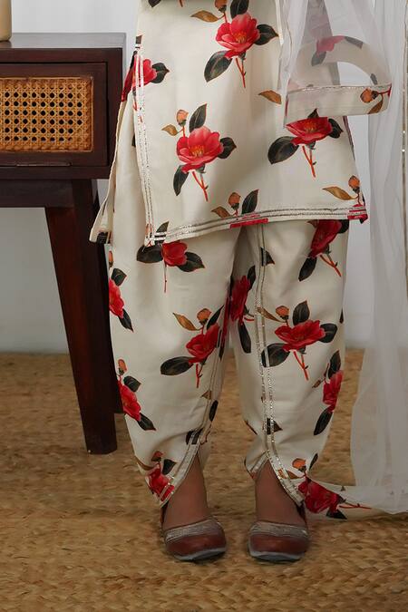 Buy_Mamma Plz_Ivory Chanderi Floral Dhoti Kurta Set _Online_at_Aza_Fashions