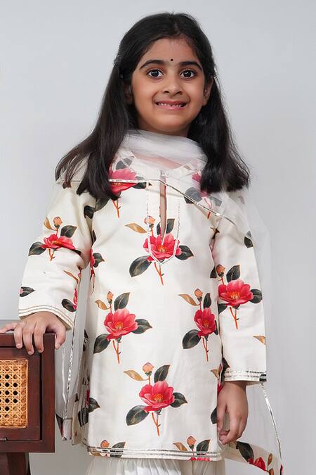 Shop Mamma Plz Ivory Chanderi, Cotton Floral Sharara Set Online at Aza Fashions Shop_Mamma Plz_Ivory Chanderi, Cotton Floral Sharara Set _Online_at_Aza_Fashions