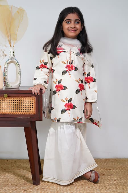 Mamma Plz Ivory Chanderi, Cotton Floral Sharara Set 