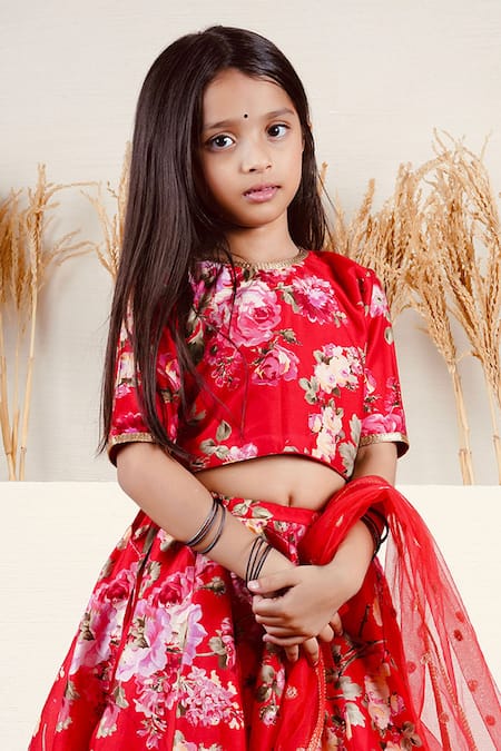 Buy_Mamma Plz_Red Chanderi Zari Floral Lehenga Set _Online_at_Aza_Fashions