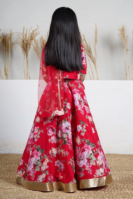Mamma Plz Red Floral Lehenga Set 