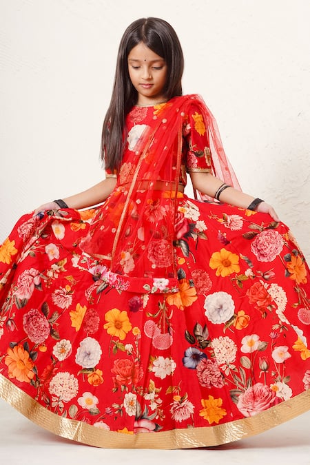 Mamma Plz Red Floral Lehenga Choli Set 
