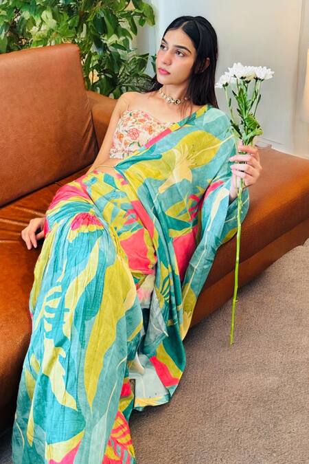 Shop_Label Lila_Green Crepe Sweetheart Neck Floral Print Sharara Set 