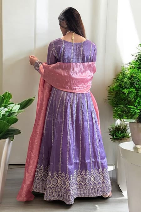 Label Lila Purple Tissue Anarkali Set With Dupatta 