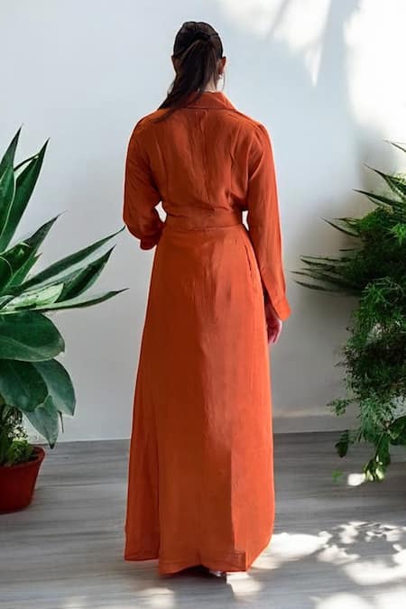 Label Lila Orange Crepe Shirt & Skirt Set 