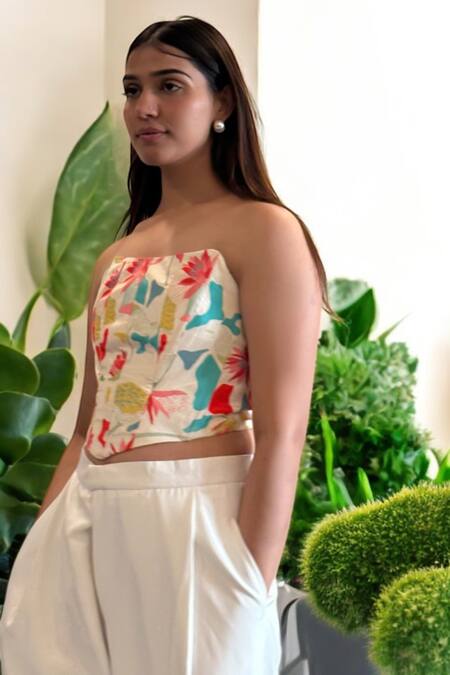 Buy_Label Lila_Multi Color Polyester, Silk Square Neck Corset _Online_at_Aza_Fashions