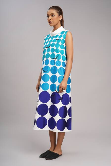 Taika By Poonam Bhagat Ivory Chanderi Embroidery Collared Polka Grid Dress Online at Aza Fashions Taika By Poonam Bhagat_Ivory Chanderi Embroidery Collared Polka Grid Dress _Online_at_Aza_Fashions