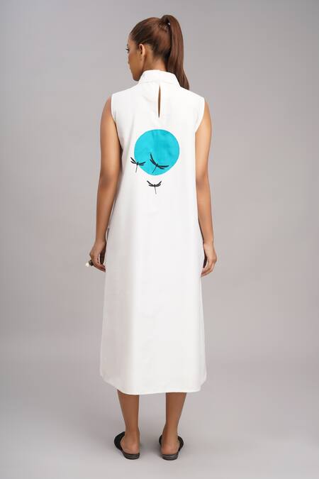 Shop Taika By Poonam Bhagat Ivory Chanderi Embroidery Collared Polka Grid Dress at Aza Fashions Shop_Taika By Poonam Bhagat_Ivory Chanderi Embroidery Collared Polka Grid Dress _at_Aza_Fashions