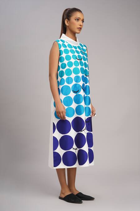 Buy Taika By Poonam Bhagat Ivory Chanderi Embroidery Collared Polka Grid Dress Online at Aza Fashions Buy_Taika By Poonam Bhagat_Ivory Chanderi Embroidery Collared Polka Grid Dress _Online_at_Aza_Fashions