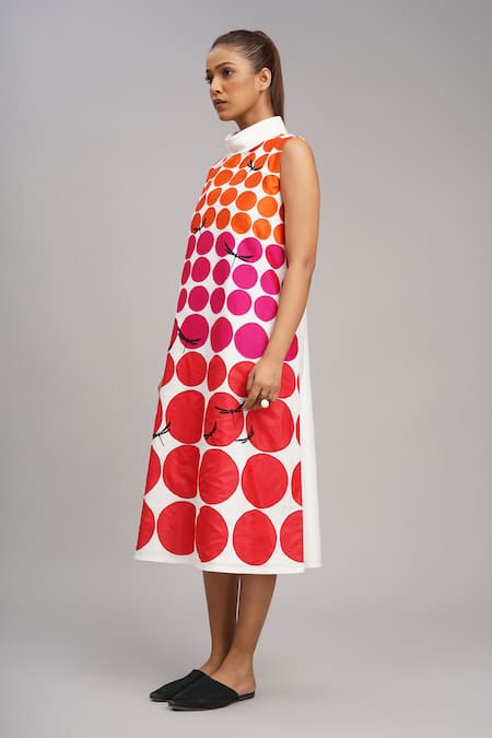 Taika By Poonam Bhagat Ivory Chanderi Embroidery Mandarin Collar Polka Grid Dress Online at Aza Fashions Taika By Poonam Bhagat_Ivory Chanderi Embroidery Mandarin Collar Polka Grid Dress _Online_at_Aza_Fashions