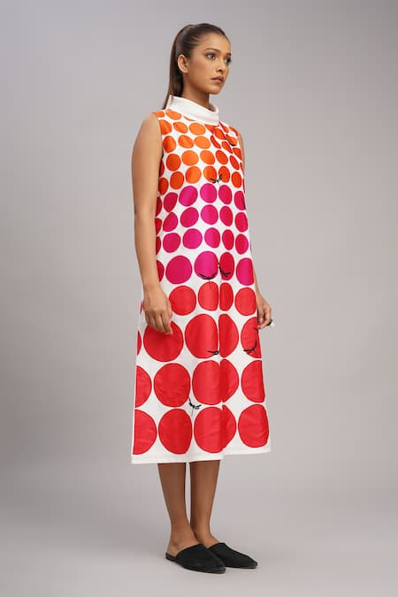 Buy Taika By Poonam Bhagat Ivory Chanderi Embroidery Mandarin Collar Polka Grid Dress Online at Aza Fashions Buy_Taika By Poonam Bhagat_Ivory Chanderi Embroidery Mandarin Collar Polka Grid Dress _Online_at_Aza_Fashions