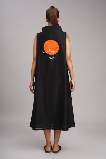 Taika By Poonam Bhagat Chanderi Black Polka Grid Dress