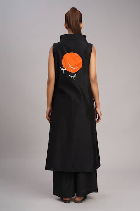 Taika By Poonam Bhagat Black Chanderi Polka Grid Tunic Set