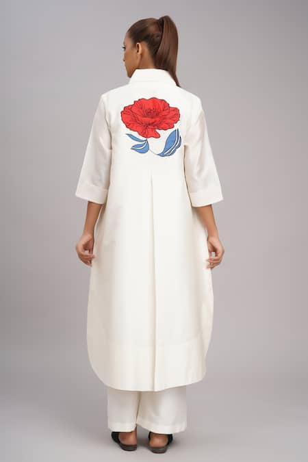Taika By Poonam Bhagat Ivory Twin Poppy Embroidered Tunic Set