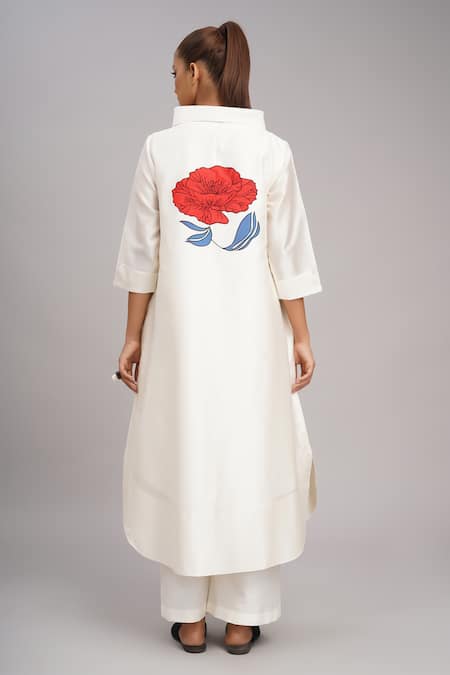 Taika By Poonam Bhagat Ivory Poppy Embroidered Tunic Set
