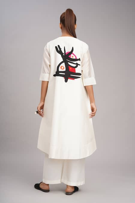 Taika By Poonam Bhagat Ivory Twin Poppy Embroidered Tunic Set
