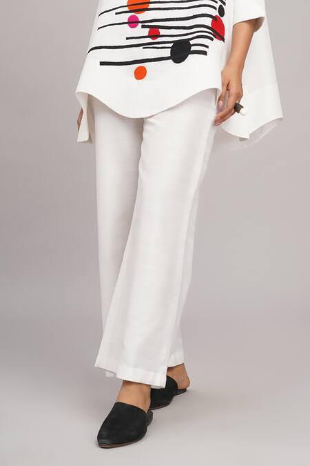 Buy_Taika By Poonam Bhagat_Ivory Cotton, Silk Embroidery Mandarin Collar Top With Colorful Dots _Online_at_Aza_Fashions