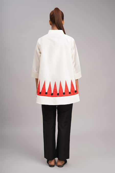 Taika By Poonam Bhagat Ivory Chanderi Pyramid Appliqued Top