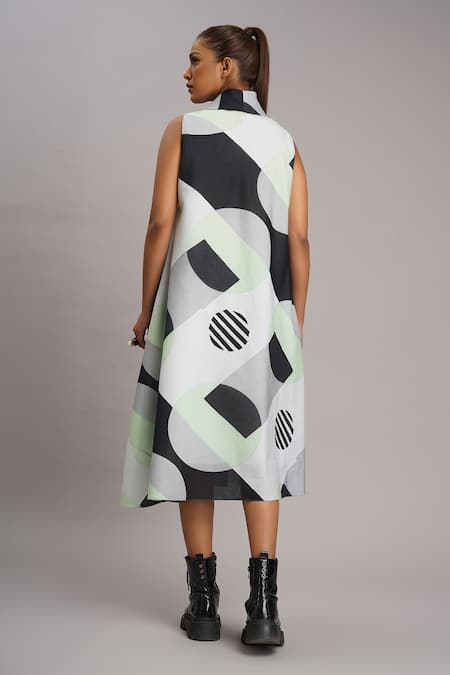 Taika By Poonam Bhagat Mint Retro Print Dress