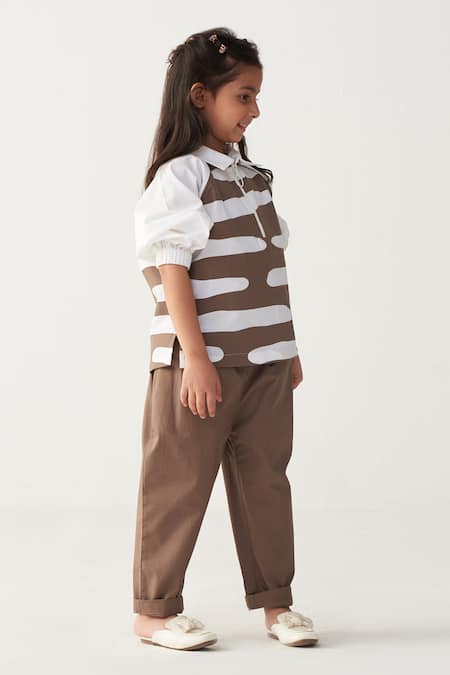 Three_White Poplin Applique Abstract Pant Set _Online_at_Aza_Fashions