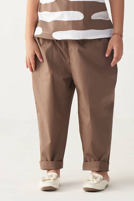 Shop_Three_White Poplin Applique Abstract Pant Set _Online_at_Aza_Fashions