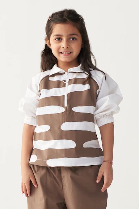 Buy_Three_White Poplin Applique Abstract Pant Set 