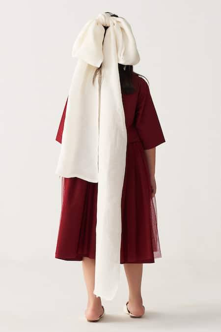 Three Crimson Red Floral Applique Dress 