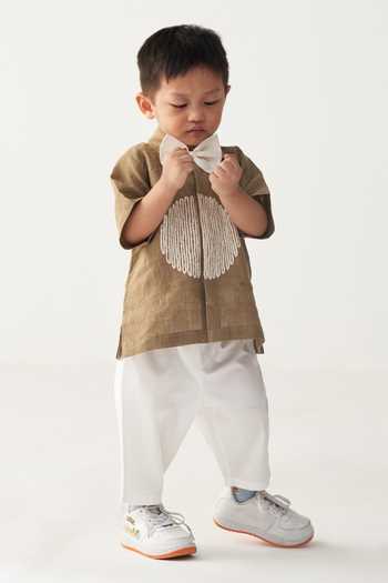 Buy Three Beige Linen Applique Embroidered Circle Shirt Online at Aza Fashions Buy_Three_Beige Linen Applique Embroidered Circle Shirt _Online_at_Aza_Fashions
