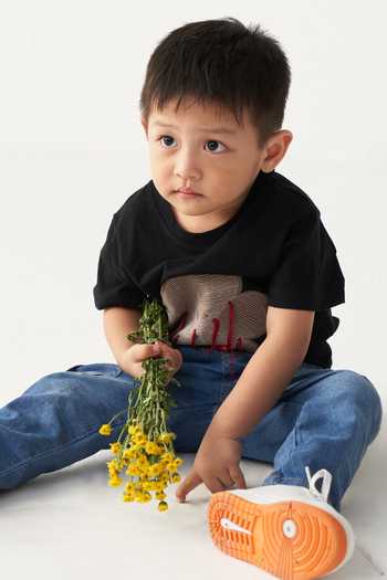Shop_Three_Black Cotton Applique Floral T-shirt _Online_at_Aza_Fashions