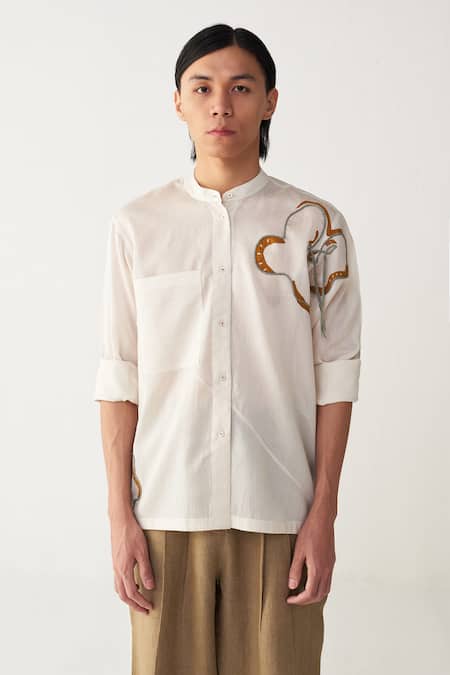 Three Ivory Chanderi, Linen Embroidery Floral Rope Shirt And Pant Set Online at Aza Fashions Three_Ivory Chanderi, Linen Embroidery Floral Rope Shirt And Pant Set _Online_at_Aza_Fashions