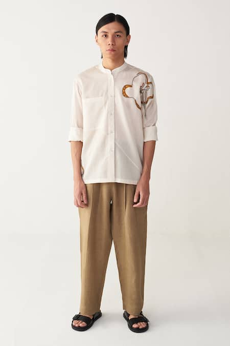 Three Floral Rope Embroidered Shirt & Pant Set 