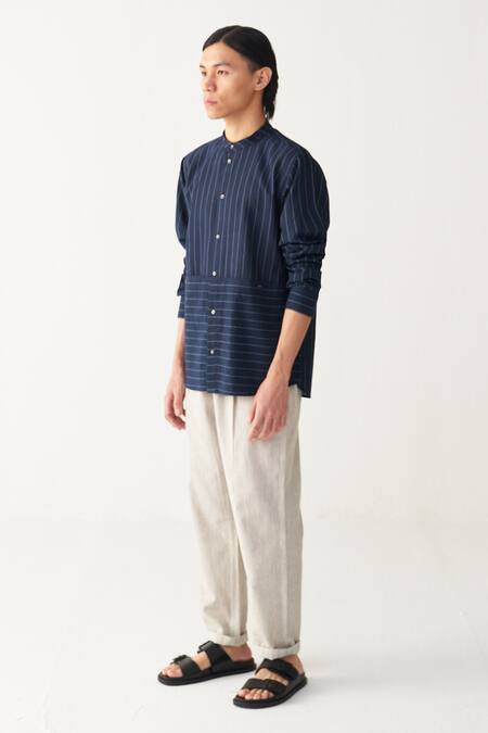 Three_Navy Cotton Blue Front Pocket Shirt _Online_at_Aza_Fashions