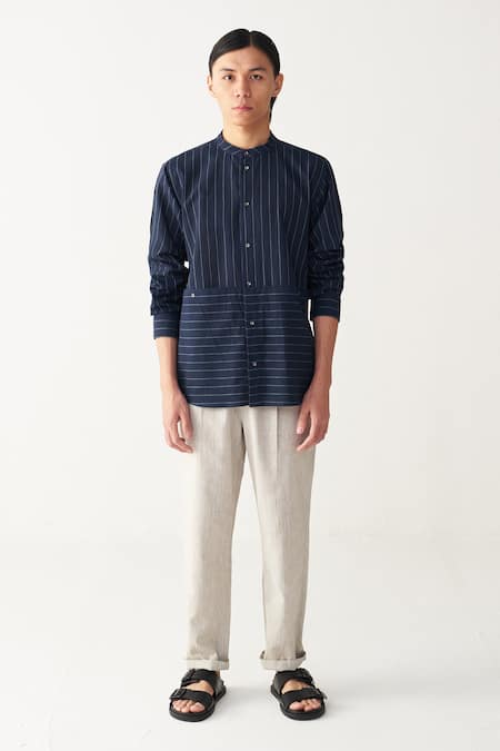 Three Navy Blue Front Pocket Shirt 
