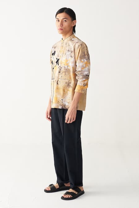 Three_Multi Color Poplin Embroidery Painter Poppy Applique Shirt _Online_at_Aza_Fashions