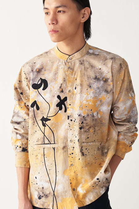 Shop_Three_Multi Color Poplin Embroidery Painter Poppy Applique Shirt _Online_at_Aza_Fashions