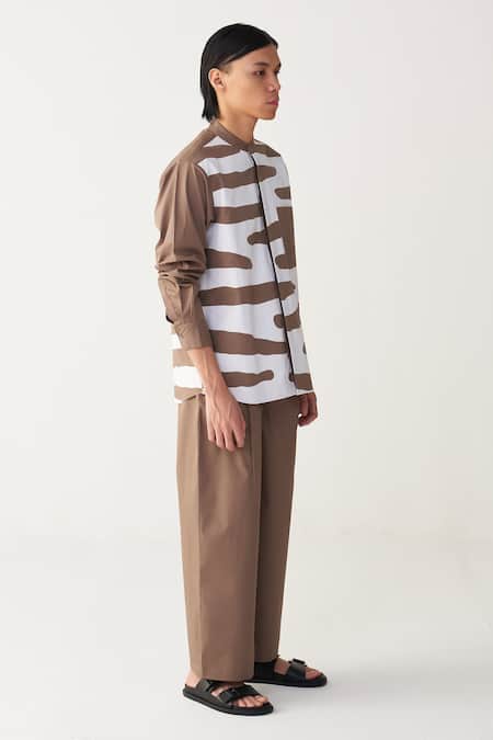 Three Brown Poplin Applique Abstract Shirt Online at Aza Fashions Three_Brown Poplin Applique Abstract Shirt _Online_at_Aza_Fashions