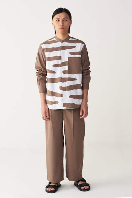 Buy Three Brown Poplin Applique Abstract Shirt Online at Aza Fashions Buy_Three_Brown Poplin Applique Abstract Shirt _Online_at_Aza_Fashions
