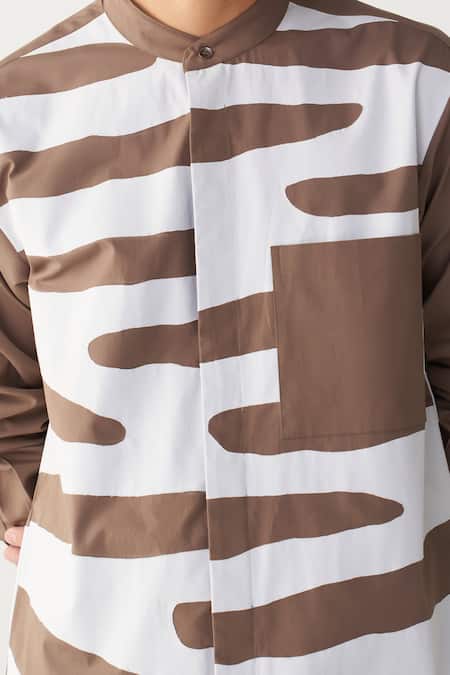 Three Brown Poplin Applique Abstract Shirt at Aza Fashions Three_Brown Poplin Applique Abstract Shirt _at_Aza_Fashions
