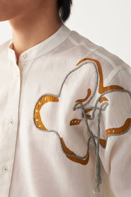 Shop_Three_Ivory Chanderi Embroidery Floral Rope Shirt 