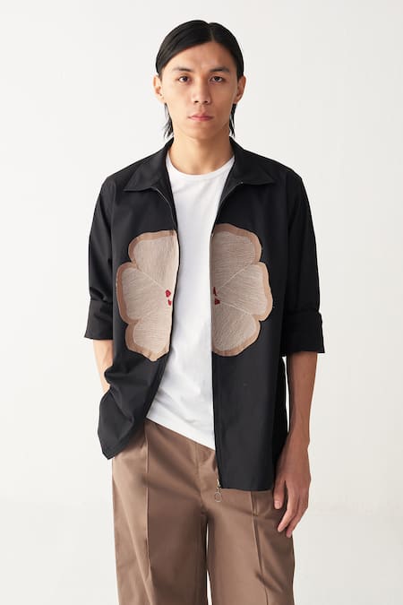Three Floral Patch Black Shacket 