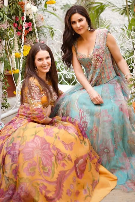Shop_Mahima Mahajan_Blue Organza, Georgette Sequins, Mirrors, Floral Aquamarine Lehenga Set 
