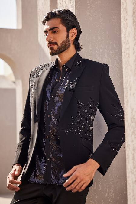 Buy_Yajy By Aditya Jain_Black Sequins, Beads Frost Tuxedo Set 