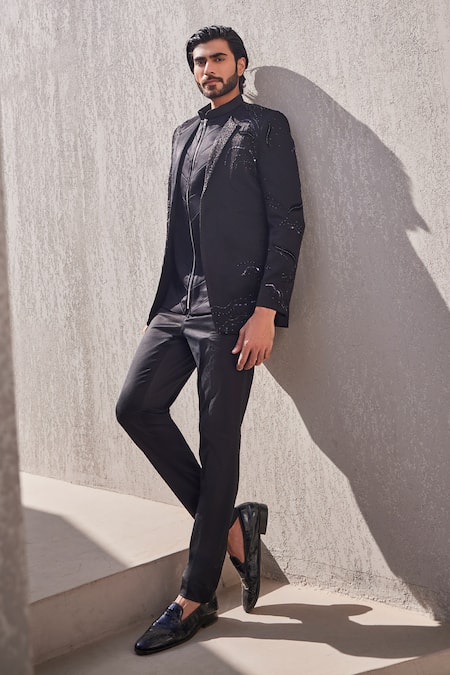 Yajy By Aditya Jain Luminous Frost Bandhgala Set 