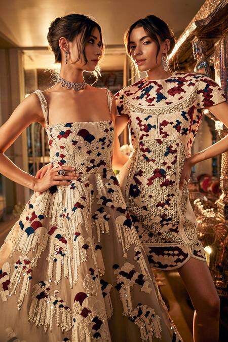 Sahil Kochhar Beige Embroidered Designer Gown 