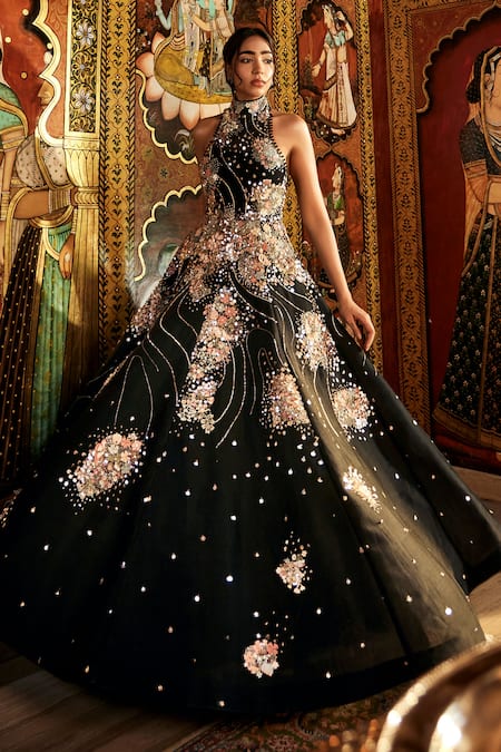 Sahil Kochhar Designer Black Organdy Gown 